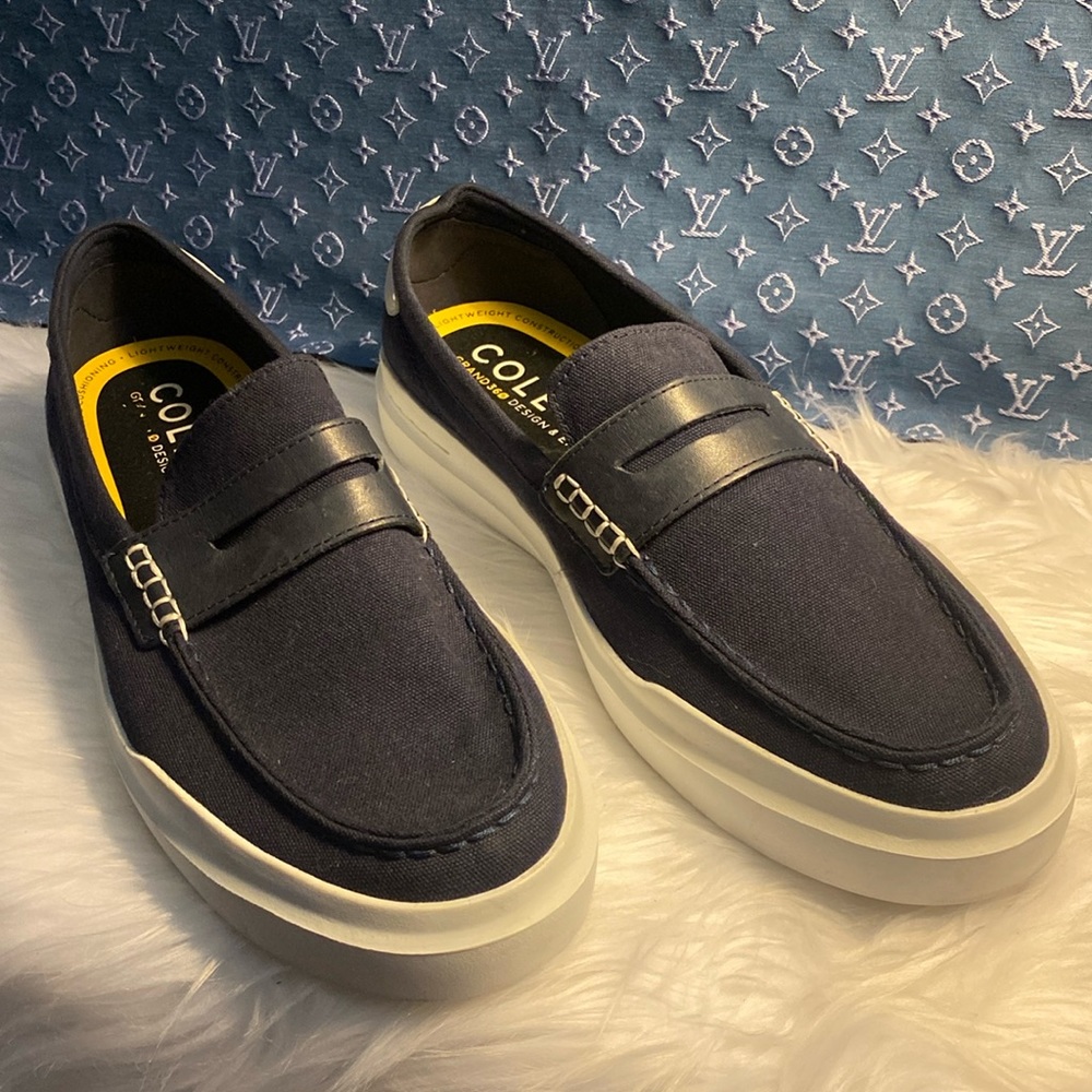 Cole Haan Canvas Loafers-Navy Blue - Size 10